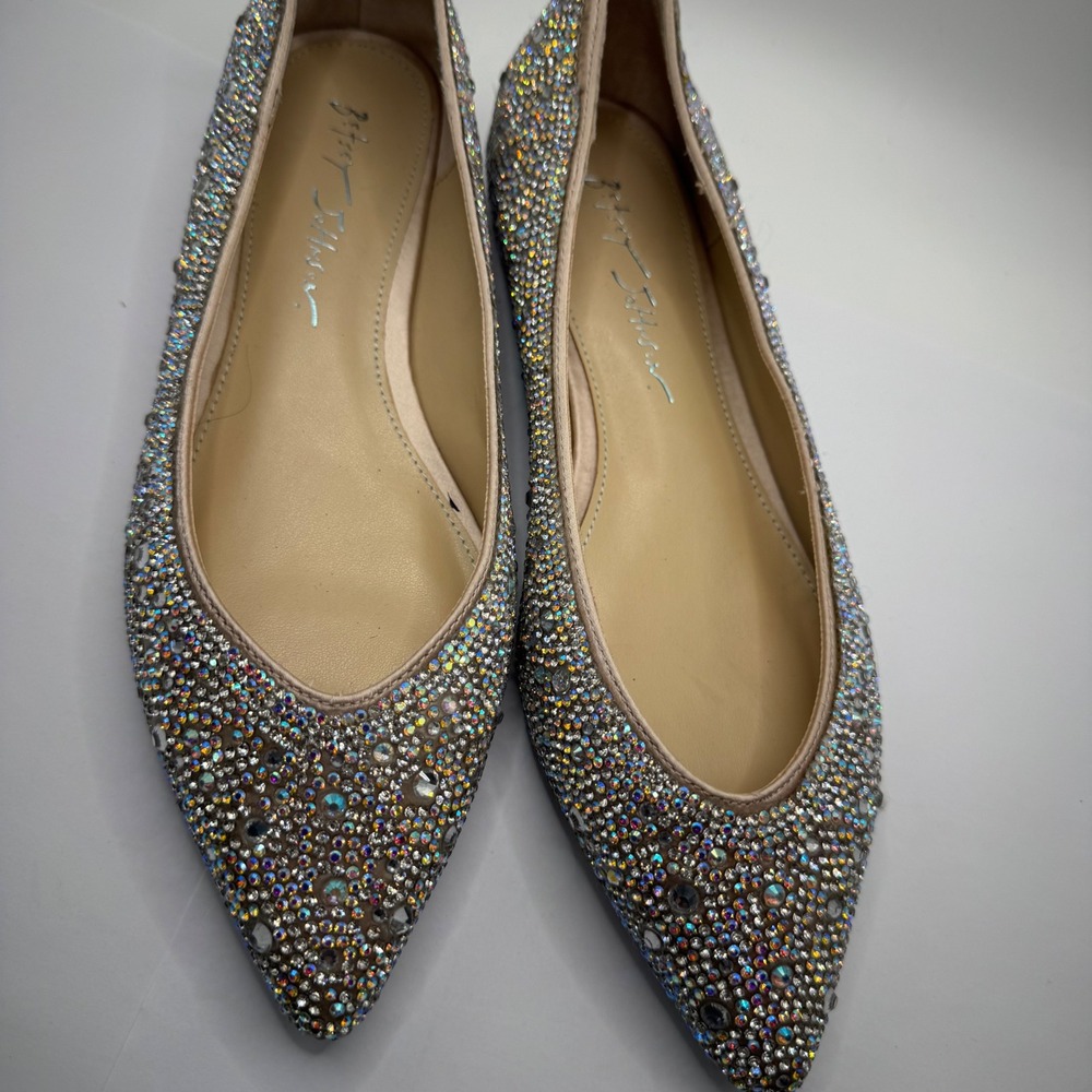 Betsey Johnson Rhinestone Pointed Toe Flats Bridal Silver 7.5M - Picture 3 of 7